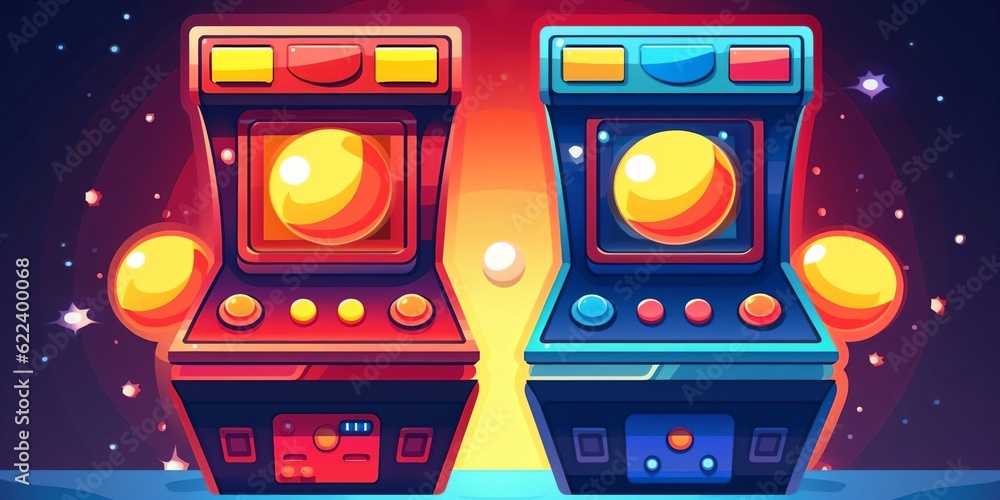 Colorful Arcade Machines Retro Glowing Buttons Nostalgic Pixelated ...