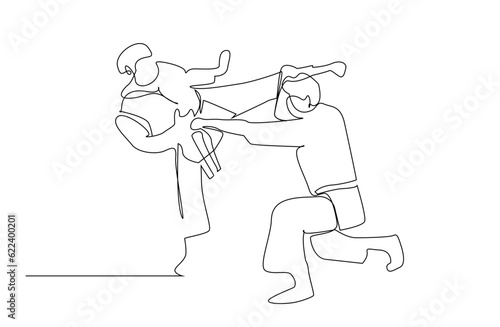 two people close combat karate taekwondo aikido fight practice sport line art