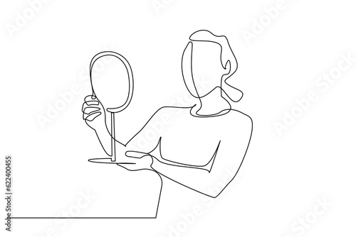 woman beautiful beauty mirror checking skin care lifestyle line art