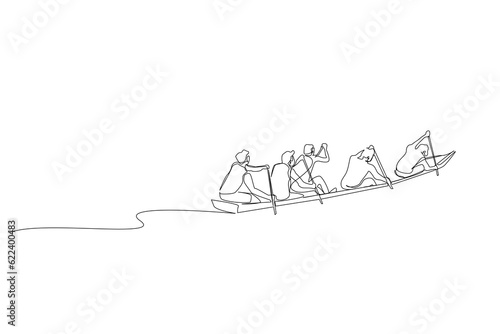 people boat canoe kayak together extreme water sport lifestyle line art