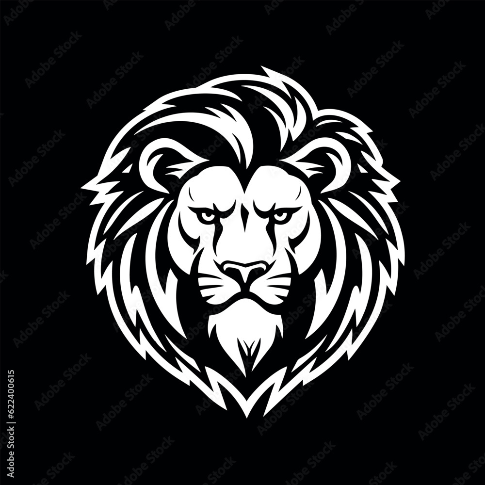 Lion head front view on black background illustration. logo design option Lion head front view on black background illustration. logo design option