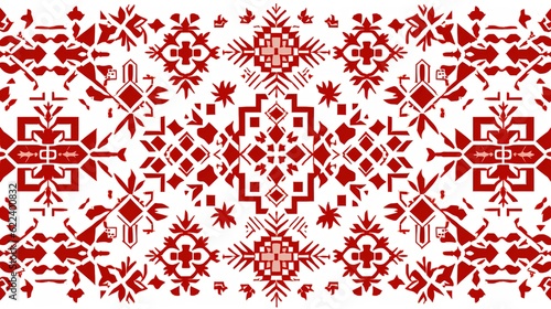 folk symbol, pattern, red ornament.Generative AI