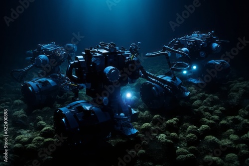 industrial submarine harvesting manganese nodule, Photographic Capture of a Field of Manganese Nodules Underwater, Unveiling the Fascinating Underwater Landscape and Geological Phenomena