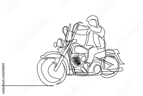 old retro classic powerful motor man drives line art