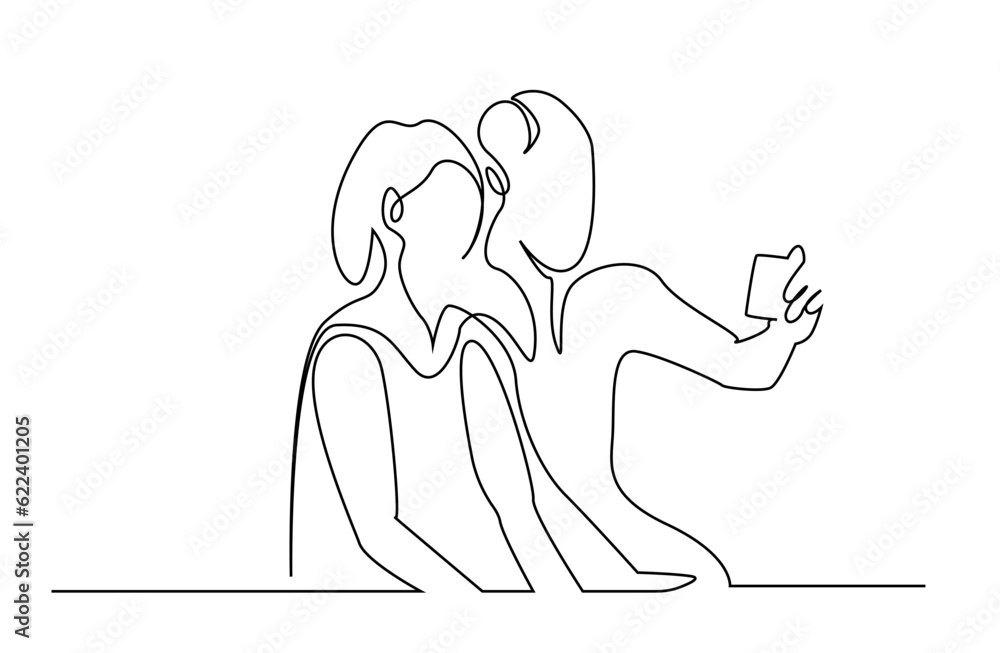 couple in love friends take selfie photo on phone line art