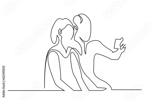 couple in love friends take selfie photo on phone line art