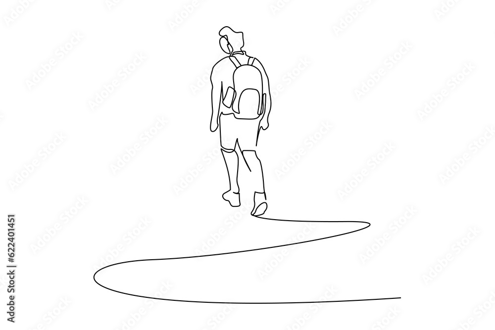 one person walking in nature hike trekking walking line art