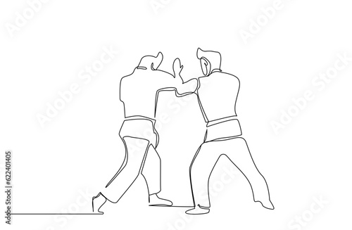two people close combat karate taekwondo aikido fight practice sport line art