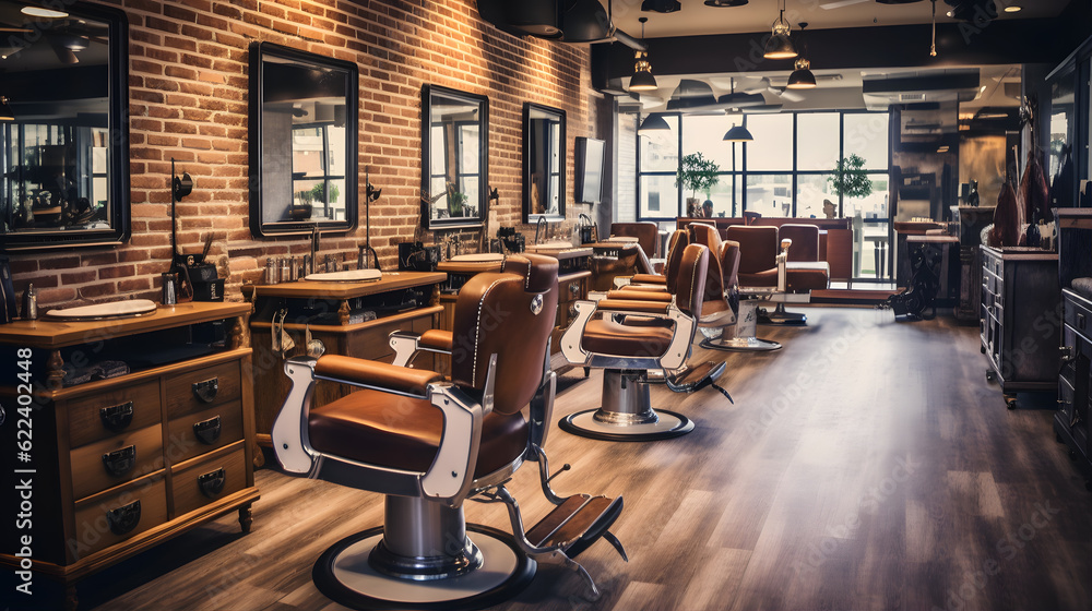 A barber shop with a vintage aesthetic showcasing the history and tradition of the shop.