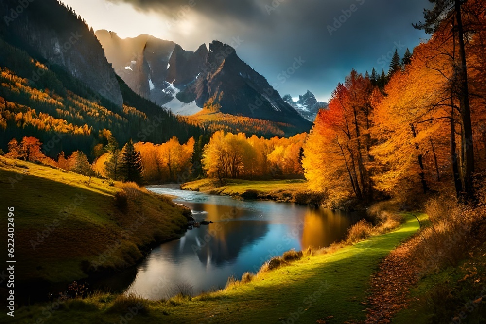 Fototapeta premium autumn in the mountains generated ai