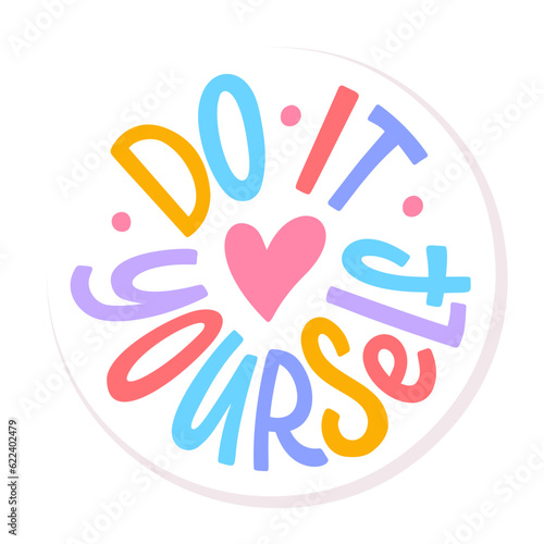 DO IT YOURSELF. DIY Lettering abbreviation logo circle stamp. Vector illustration. Round Template for print design label, badge rubber seal stamp on white background. Colorful © barrirret