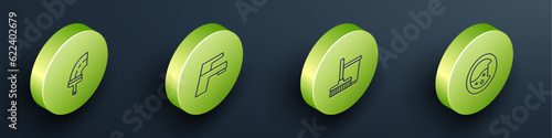 Set Isometric line Rubber cleaner for windows, Water tap, Mop and bucket and Washer icon. Vector