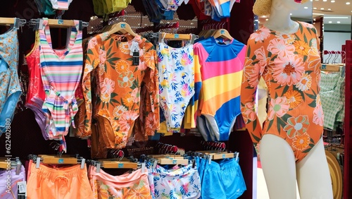 Canvas Print Cinematic video: women's colored swimwear for on display in store
