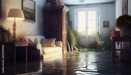 Canvas Print Flooding in the house interior, insurance case