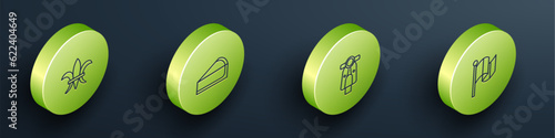 Set Isometric line Fleur De Lys, Cherry cheesecake slice, Scooter and Flag France icon. Vector
