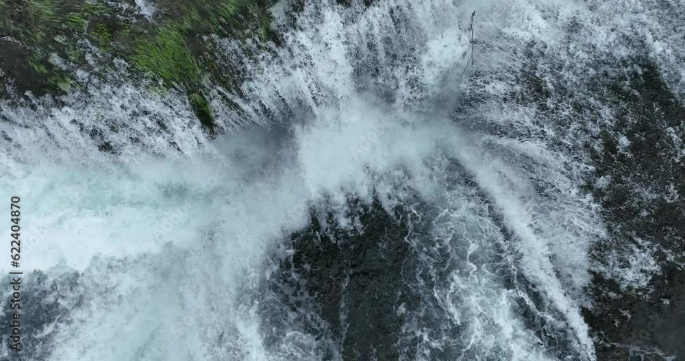 aerial shot of wild river with huge waterfall aerial shot of wild river with huge waterfall