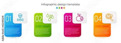 Set line Bones and skull, Acid rain, Poison apple and magnifying glass. Business infographic template. Vector photo