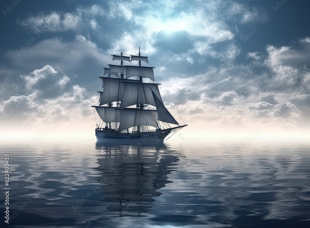 Sailing ship on a sea cruise. Yachting. Travel. Created with Generative AI technology.