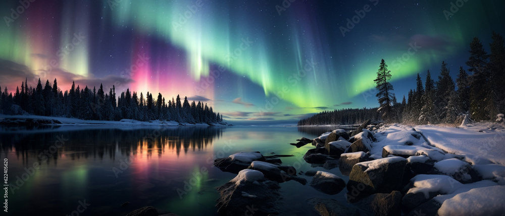 Beautiful landscape of aurora at night