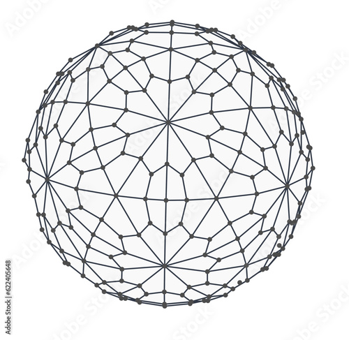 Wireframe sphere globe isolated on white background. 3d cell network.