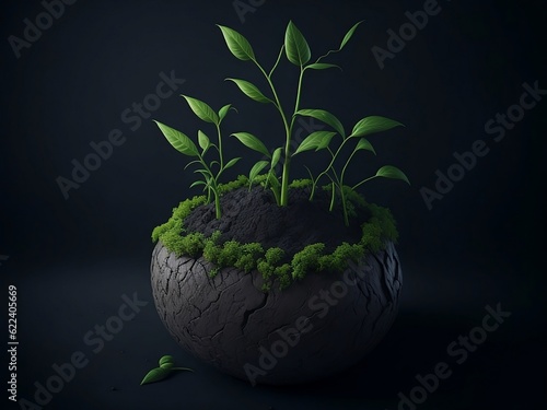 Plant in a pot on a dark background, created with Generative AI technology. 