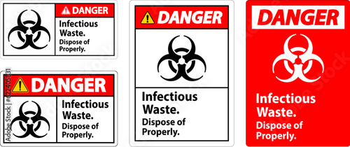 Biohazard Danger Label Infectious Waste, Dispose Of Properly