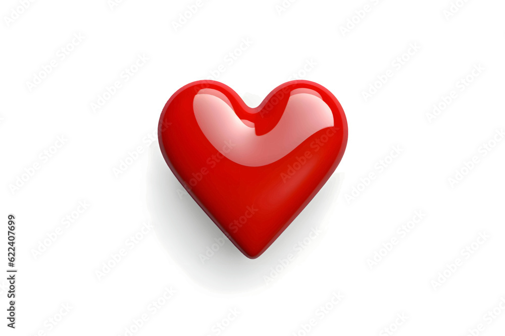 Red 3D heart on a white solid background.