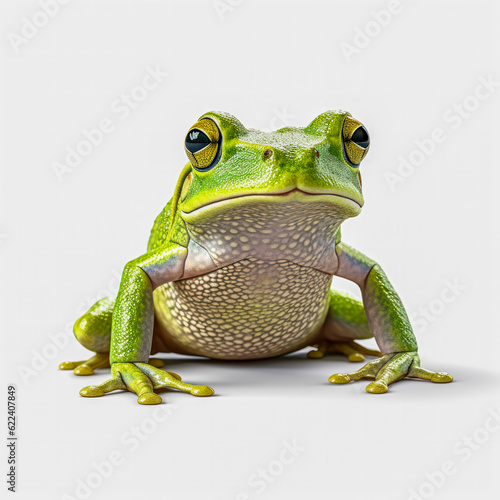 Europäischer grüner Laubfrosch ( Hyla arborea), weißer Hintergrund, Generative AI