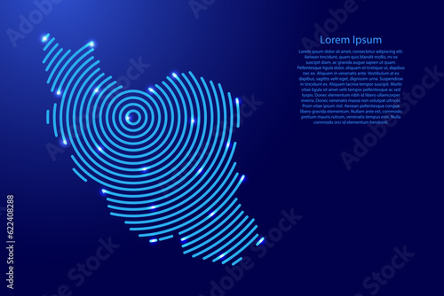 Iran map from futuristic concentric blue circles and glowing stars for banner, poster, greeting card