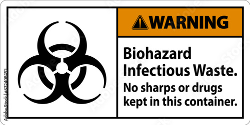 Warning Label Biohazard Infectious Waste, No Sharps Or Drugs Kept In This Container