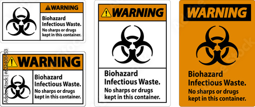 Warning Label Biohazard Infectious Waste, No Sharps Or Drugs Kept In This Container
