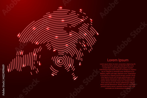 Hong Kong map from futuristic concentric red circles and glowing stars for banner, poster, greeting card