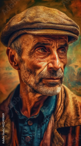 An old man wearing a hat and jacket. Generative AI.