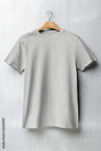 Light grey color mockup on neutral background. Tshirt for your design, front view. Generative AI.