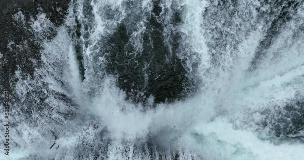 aerial shot of wild river with huge waterfall aerial shot of wild river with huge waterfall