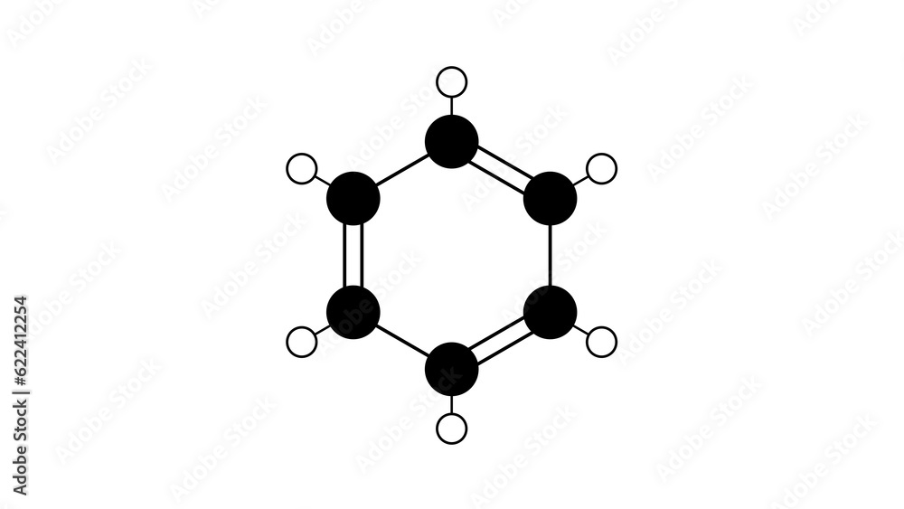 benzene molecule, structural chemical formula, ball-and-stick model, isolated image natural constituent of petroleum benzene molecule, structural chemical formula, ball-and-stick model, isolated image natural constituent of petroleum