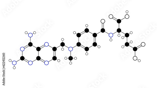 methotrexate molecule, structural chemical formula, ball-and-stick model, isolated image antineoplastic agents