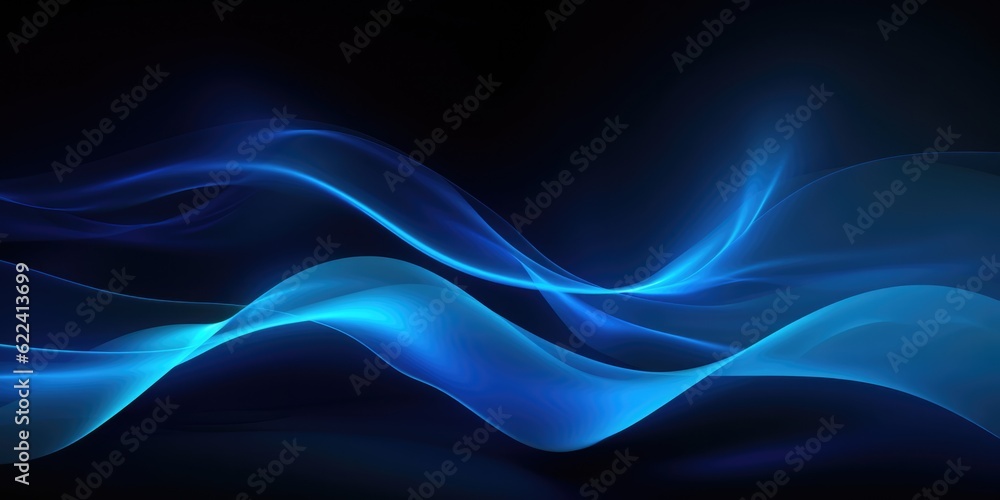 Abstract blue swirl wave on black background. Flow liquid lines design elemen, generative ai Abstract blue swirl wave on black background. Flow liquid lines design elemen, generative ai
