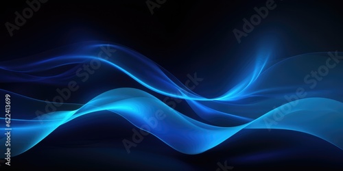 Abstract blue swirl wave on black background. Flow liquid lines design elemen, generative ai