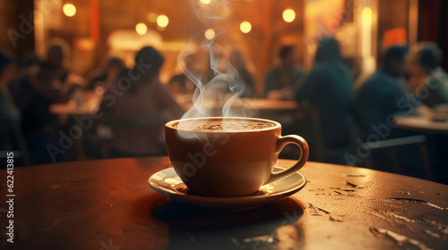 A cup of latte coffee on the table in a coffee shop new quality universal colorful technology illustration design generative ai