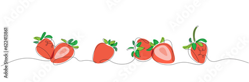 Set of vector stylized strawberries in one line
