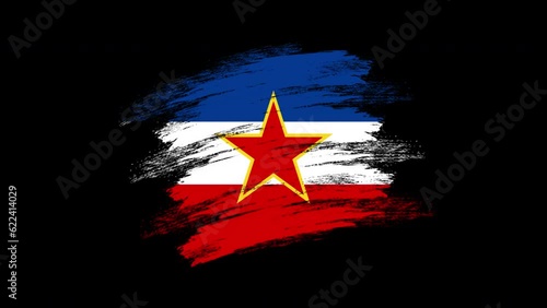 4K Paint Brush Yugoslavia Flag with Alpha Channel. Waving Brushed Yugoslavian Banner. Transparent Background Texture Fabric Pattern High Detail. photo