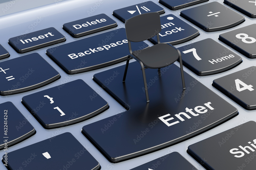 Fototapeta premium Office Chair on laptop keyboard. 3D rendering