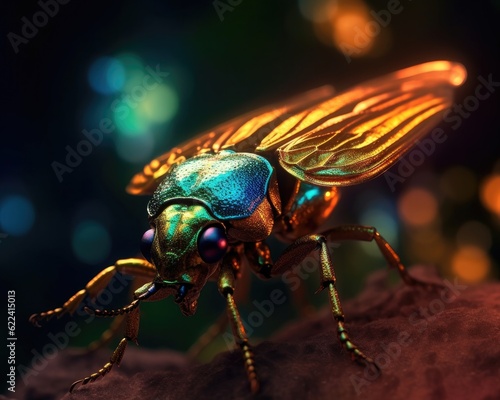 A photorealistic image of a super macro shot of Jewel beetle, macro lens, emphasizing the detail and realism of image. Generative AI