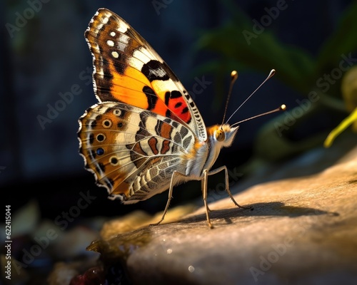 A photorealistic image of a super macro shot of Painted lady butterfly,  macro lens, emphasizing the detail and realism of image. Generative AI © Razvan