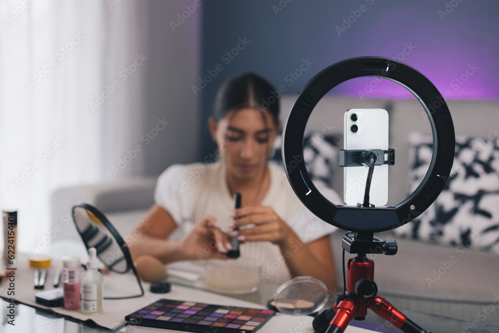 young woman cleaning makeup brushes. woman makeup influencer young woman cleaning makeup brushes. woman makeup influencer