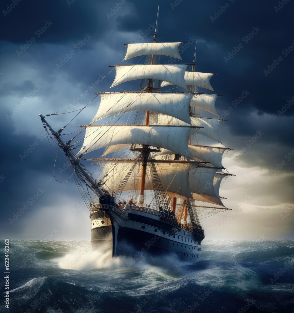 Obraz premium Sailing ship on a sea cruise. Yachting. Travel. Created with Generative AI technology.