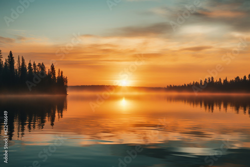 Capturing the Enchanting Sunset over the Forest Lake