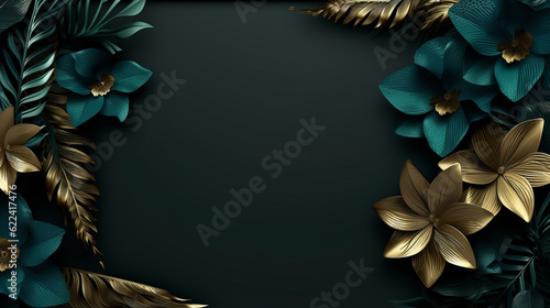 Black background with luxury leaves and plants mockup template