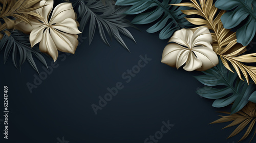 Black background with luxury leaves and plants mockup template